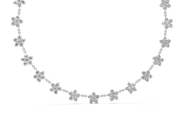 Round Diamond Floral Station Necklace with Diamond Accents White gold