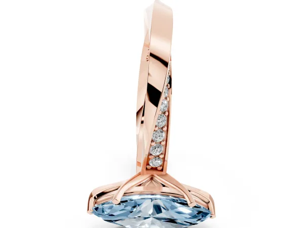 Fancy Blue Marquise Cut Diamond Engagement Ring with Side Stone Accents and Four-Prong Setting Rose gold