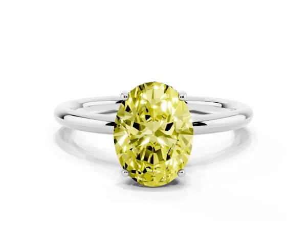 Fancy Yellow Oval Cut Solitaire Diamond Ring with a Classic Band and Four-Prong Setting White gold