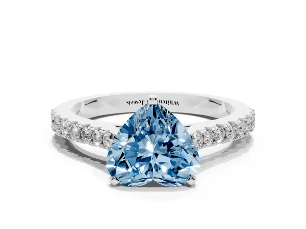 Fancy Blue Heart Cut Cut Solitaire Diamond Engagement Ring with Pave Band and Four-Prong Setting Platinum