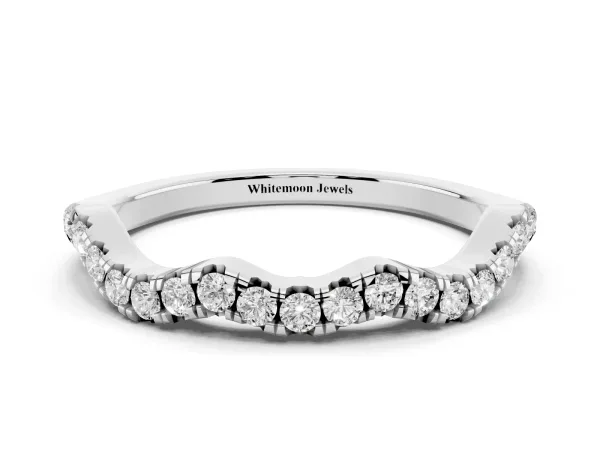 Round Diamond Scalloped Pavé Wedding Band with Shared Prong Setting White gold