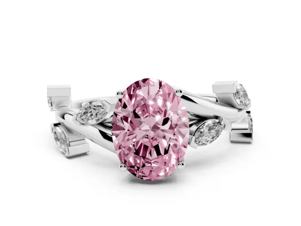 Fancy Pink Oval Cut Solitaire Twisted Band Marquise Accent Prong Setting Ring White gold