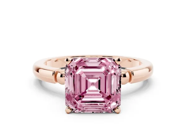 Fancy Pink Asscher Cut Solitaire Beaded Band with Four-Prong Setting Rose gold