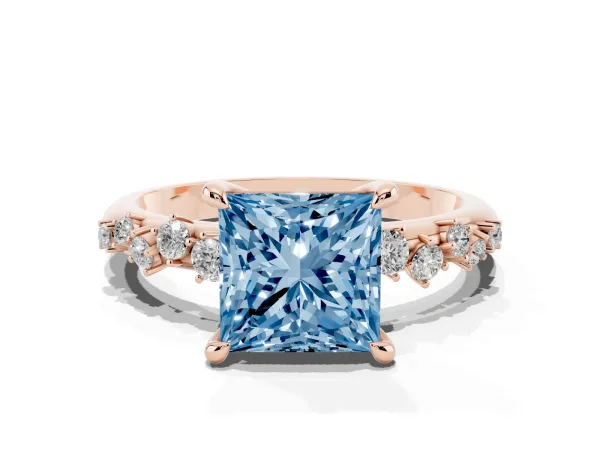 Fancy Blue Princess Cut Cut Diamond Vine Band with Four-Prong Setting Rose gold