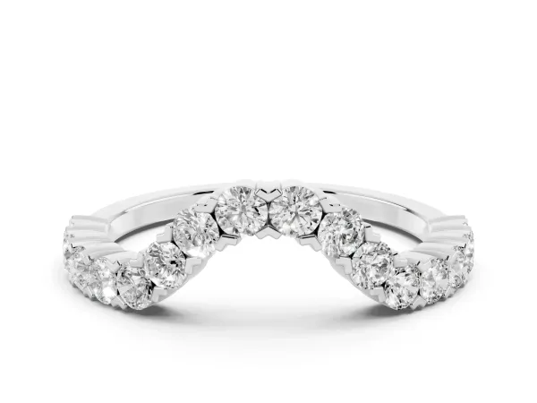 V-Shaped Diamond Round Cut Pavé Band with Prong Setting White gold
