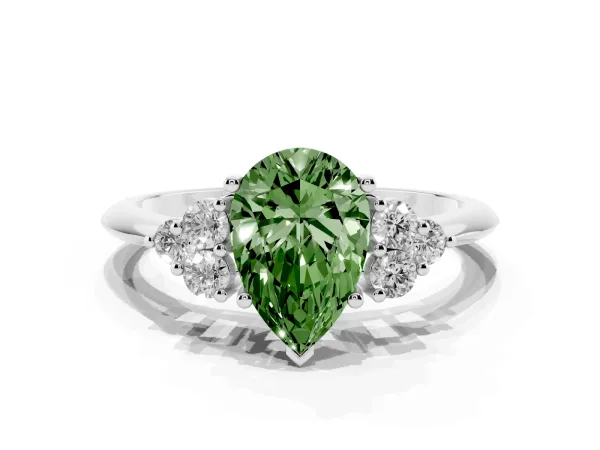 Fancy Green Pear Cut Cut Diamond Cluster Ring with Solitaire Band and Four-Prong Setting Platinum