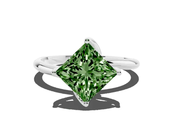 Fancy Green Princess Cut Diamond Solitaire Engagement Ring with Four-Prong Setting and Classic Band White gold
