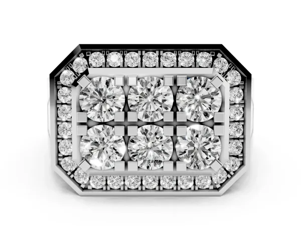 Round Diamond Cluster Halo Mens Ring White gold