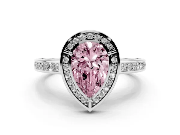 Fancy Pink Pear Cut Cut Halo Pave Split Shank Prong Setting Ring Platinum