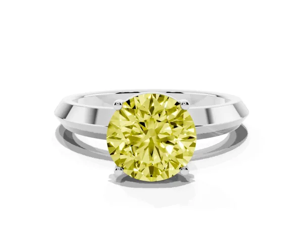 Fancy Yellow Round Cut Cut Solitaire Engagement Ring with Flat Band and Four-Prong Setting Platinum