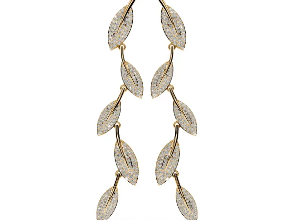 Round Diamond Pavé Olive Branch Drop Earrings Yellow gold