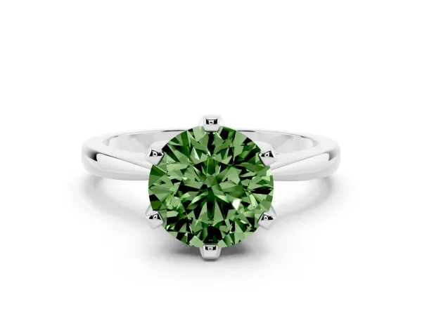 Fancy Green Round Cut Solitaire Engagement Ring with Six-Prong Setting and Tapered Band Platinum