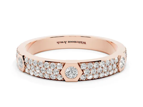 Round Diamond Pavé Promise Ring with Round Diamond Accents Rose gold