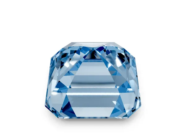 Fancy Blue Asscher Cut Halo Diamond Ring with Milgrain Edge and Round Prong Setting Yellow gold