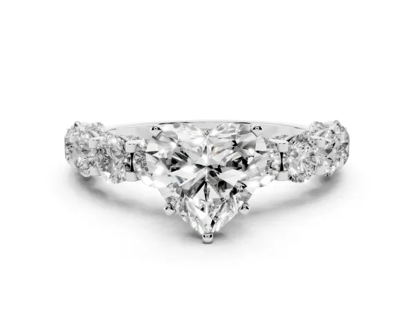 Heart Cut Diamond Side Stone Engagement Ring with Four-Prong Setting Platinum