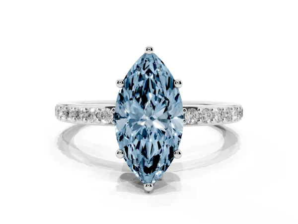 Fancy Blue Marquise Cut Cut Diamond Pavé Band Ring with Four-Prong Setting White gold