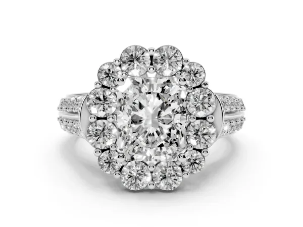 Radiant Cut Halo Diamond Engagement Ring with Split Shank and Prong Setting Platinum
