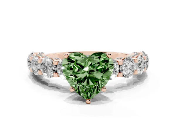 Fancy Green Heart Cut Diamond Side Stone Engagement Ring with Four-Prong Setting Rose gold
