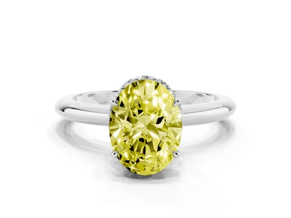Fancy Yellow Oval Cut Brilliant Solitaire Engagement Ring with Six-Prong Setting and Classic Band Platinum
