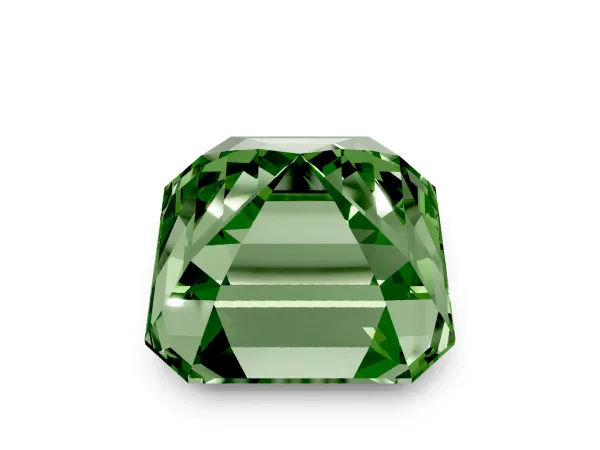 Fancy Green Asscher Cut Halo Diamond Ring with Milgrain Edge and Round Prong Setting Platinum