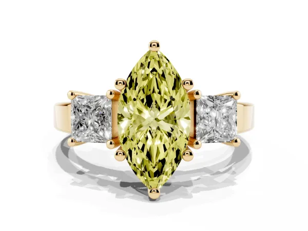 Fancy Yellow Three-Stone Marquise Cut Cut Solitaire Ring with Prong Setting Yellow gold