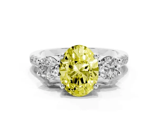 Fancy Yellow Three-Stone Oval Cut Diamond Pavé Band with Four-Prong Setting White gold