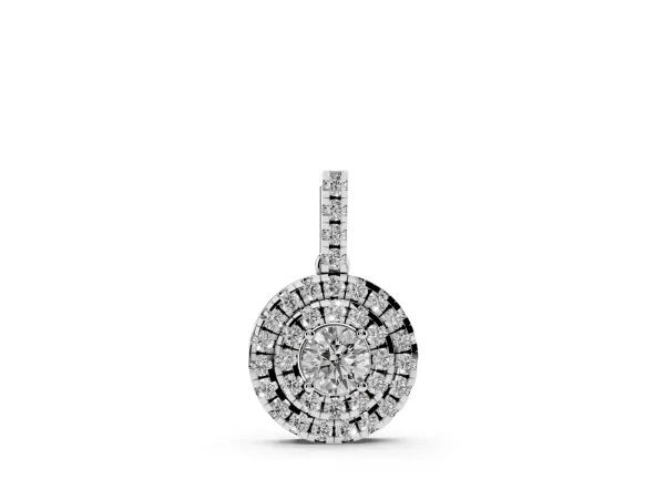 Round Double Halo Prong Set Diamond Pendant Silver