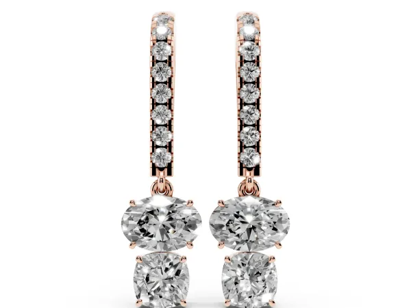 Oval Cut Diamond Multi-Shape Hook Drop Earrings Rose gold