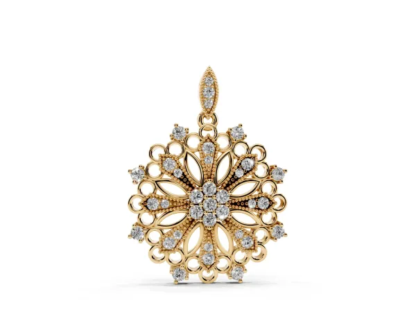Round Diamond Cluster Milgrain Pendant Yellow gold
