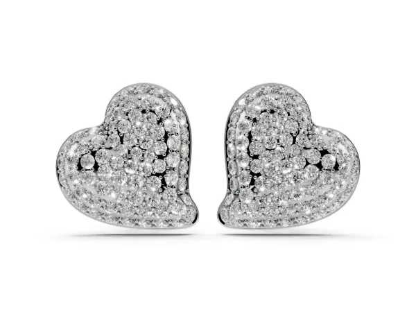 Round Diamond Heart Pavé Stud Earrings White gold