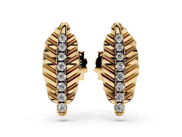 Round Diamond Leaf Stud Earrings Yellow gold