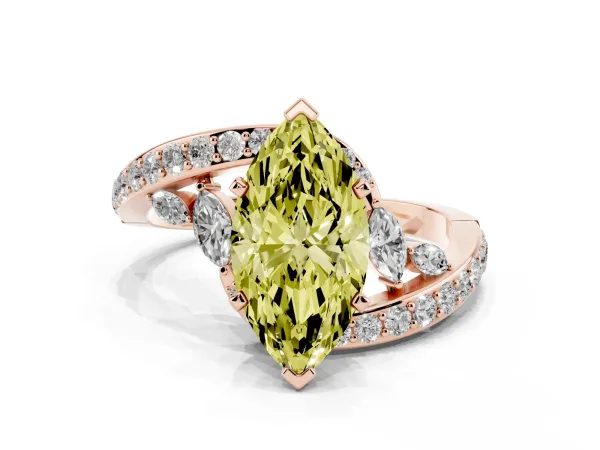 Fancy Yellow Marquise Cut Solitaire with Pavé Twist Band and Four-Prong Setting Rose gold