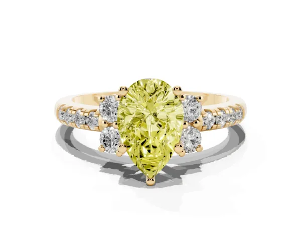 Fancy Yellow Pear Cut Diamond Three-Stone Pave Band with Four-Prong Setting Yellow gold