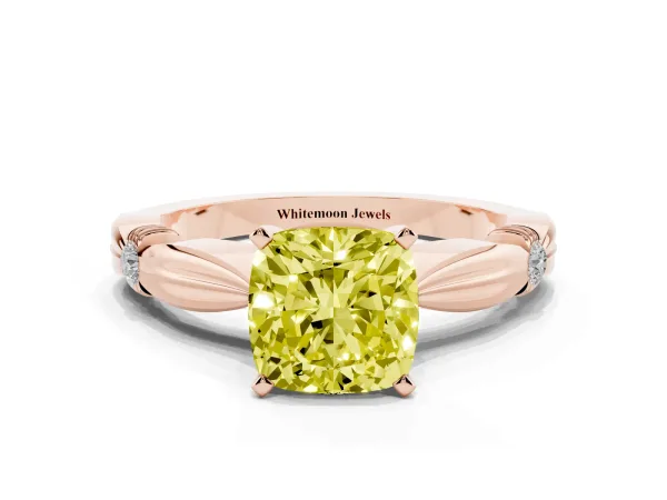 Fancy Yellow Cushion Cut Solitaire Diamond Twisted Band with Four-Prong Setting Rose gold