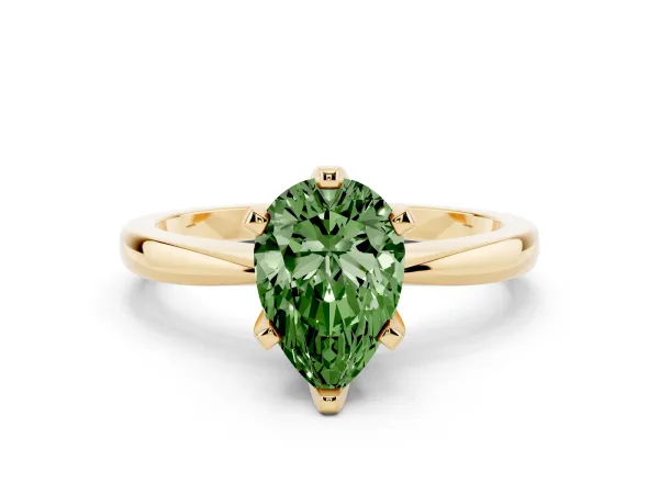 Fancy Green Pear Cut Solitaire Engagement Ring with Six-Prong Setting and Tapered Band Yellow gold
