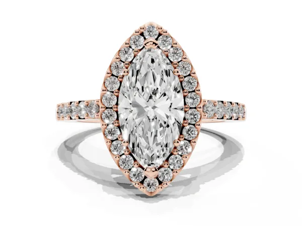 Marquise Cut Halo Diamond Pavé Solitaire Ring Rose gold