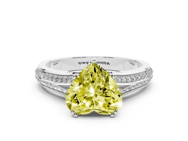 Fancy Yellow Heart Cut Diamond Split Shank Engagement Ring with Pavé Band White gold