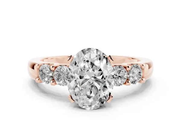 Oval Cut Brilliant Cut Diamond Five-Stone Prong Set Engagement Ring with Channel Band Rose gold