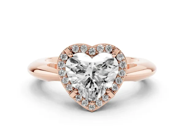 Heart Cut Cut Diamond Halo Engagement Ring with Split Shank and Four-Prong Setting Rose gold