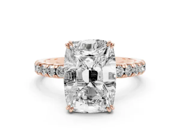 Old Mine Elongated Cushion Diamond Pave Band Ring Rose gold