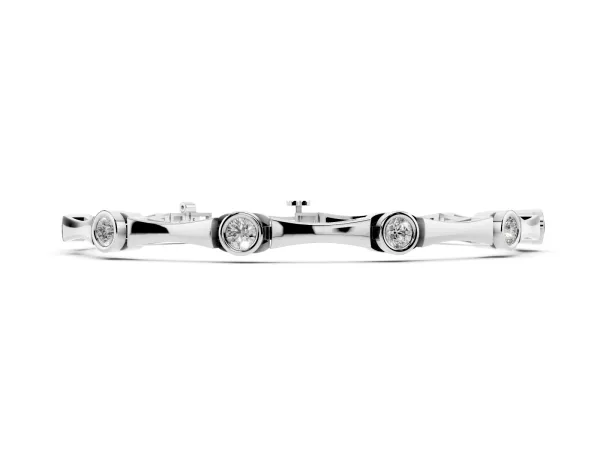 Bezel Set Round Diamond Bamboo Link Bracelet Silver