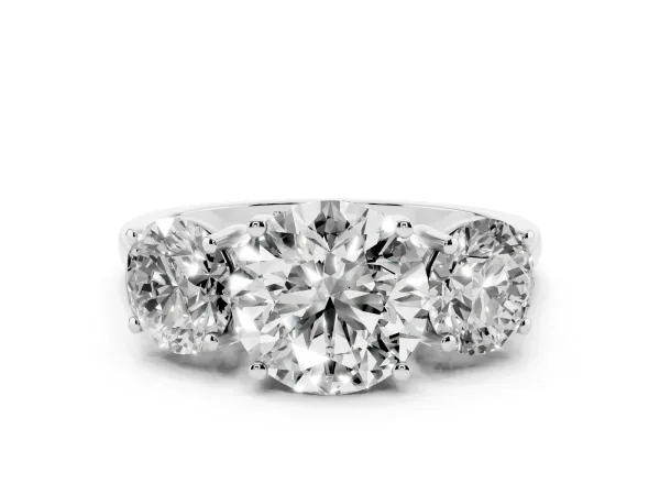 Three-Stone Round Cut Cut Solitaire Ring with Classic Band and Prong Setting White gold