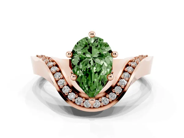 Fancy Green Pear Cut Solitaire Diamond Engagement Ring with Pave Band and Four-Prong Setting Rose gold
