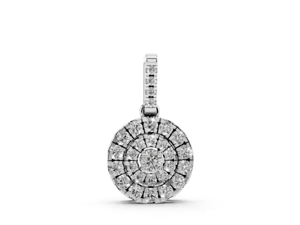 Round Double Halo Diamond Pendant with Pavé Setting Silver