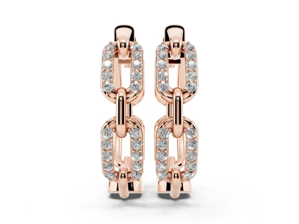 Round Cut Diamond Paperclip Hoop Earrings Rose gold