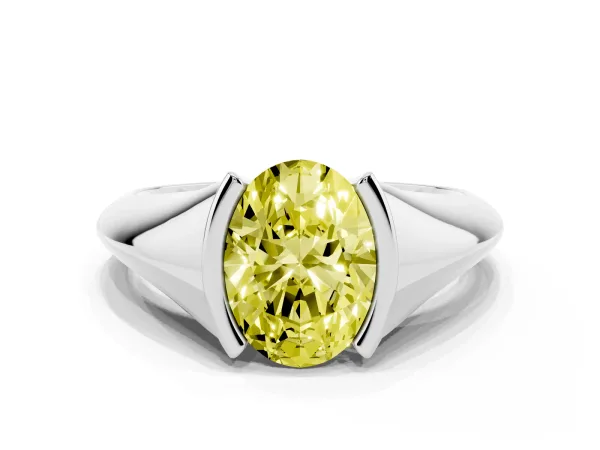 Fancy Yellow Oval Cut Solitaire Tension Set Diamond Ring White gold