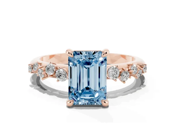 Fancy Blue Emerald Cut Cut Diamond Vine Band with Four-Prong Setting Rose gold