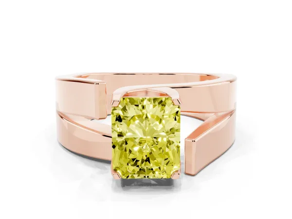 Fancy Yellow Modern Tension Set Radiant Cut Diamond Solitaire Wide Band Ring Rose gold