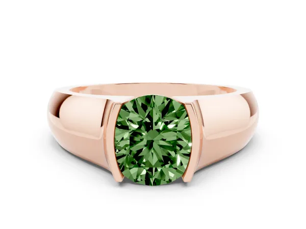 Fancy Green Round Cut Solitaire Bezel Set Diamond Ring with Wide Band Rose gold