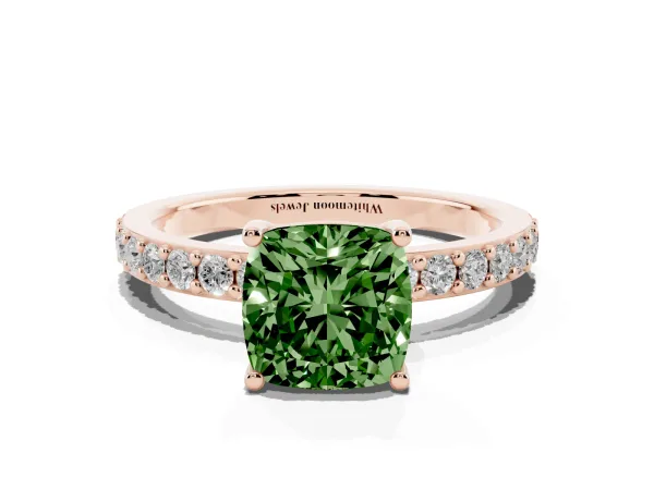 Fancy Green Cushion Cut Cut Diamond Solitaire with Pave Band and Four-Prong Setting Rose gold